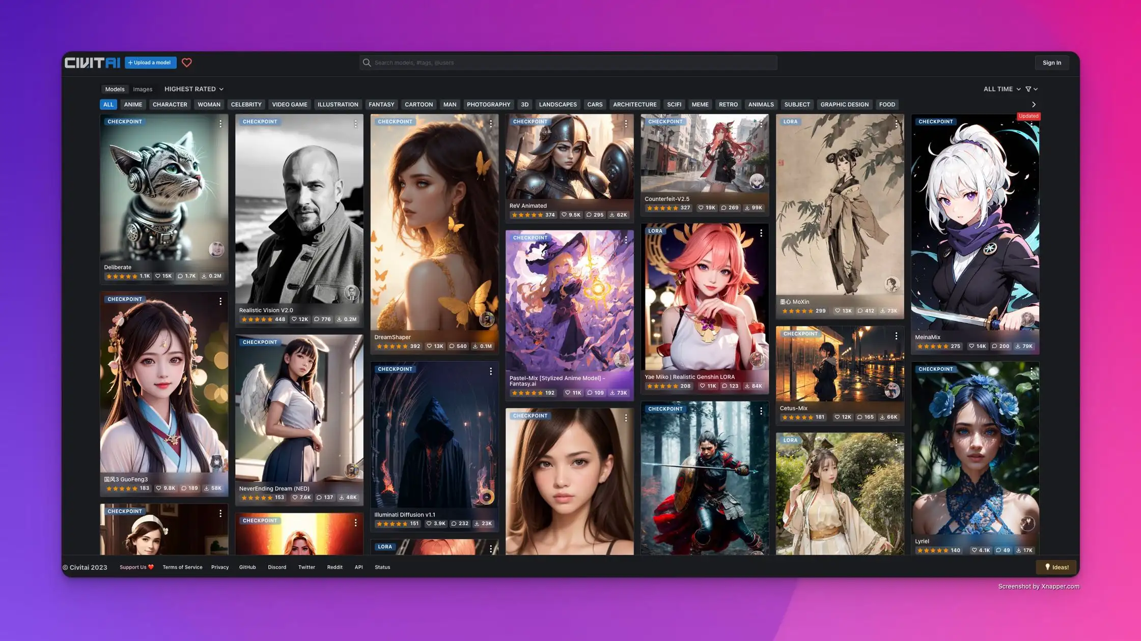 Stable Diffusion模型社区页面示例图