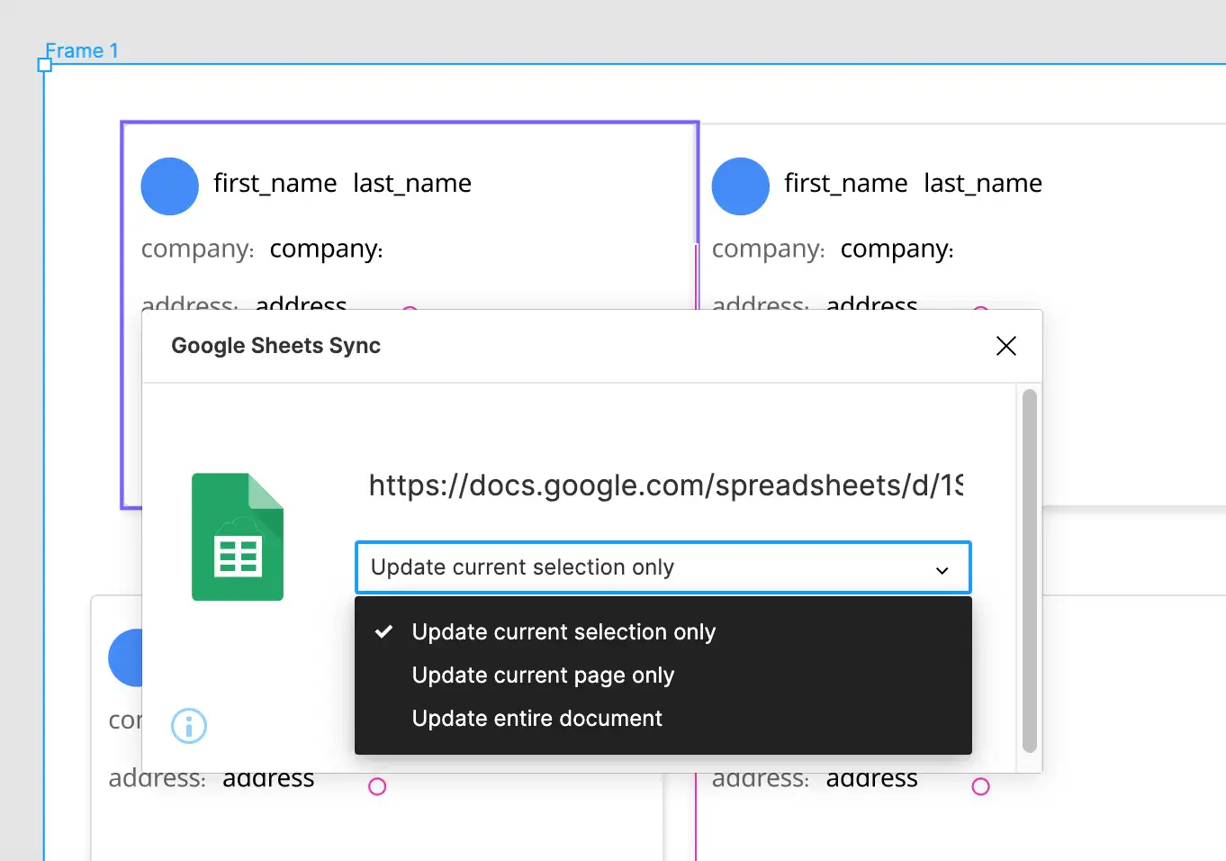 Googlesheet插件同步到figma的选项截图示例|600